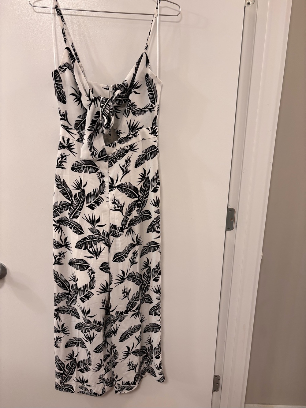 JAYGODFREY Black & White Tropical Print Maxi Jumpsuit
